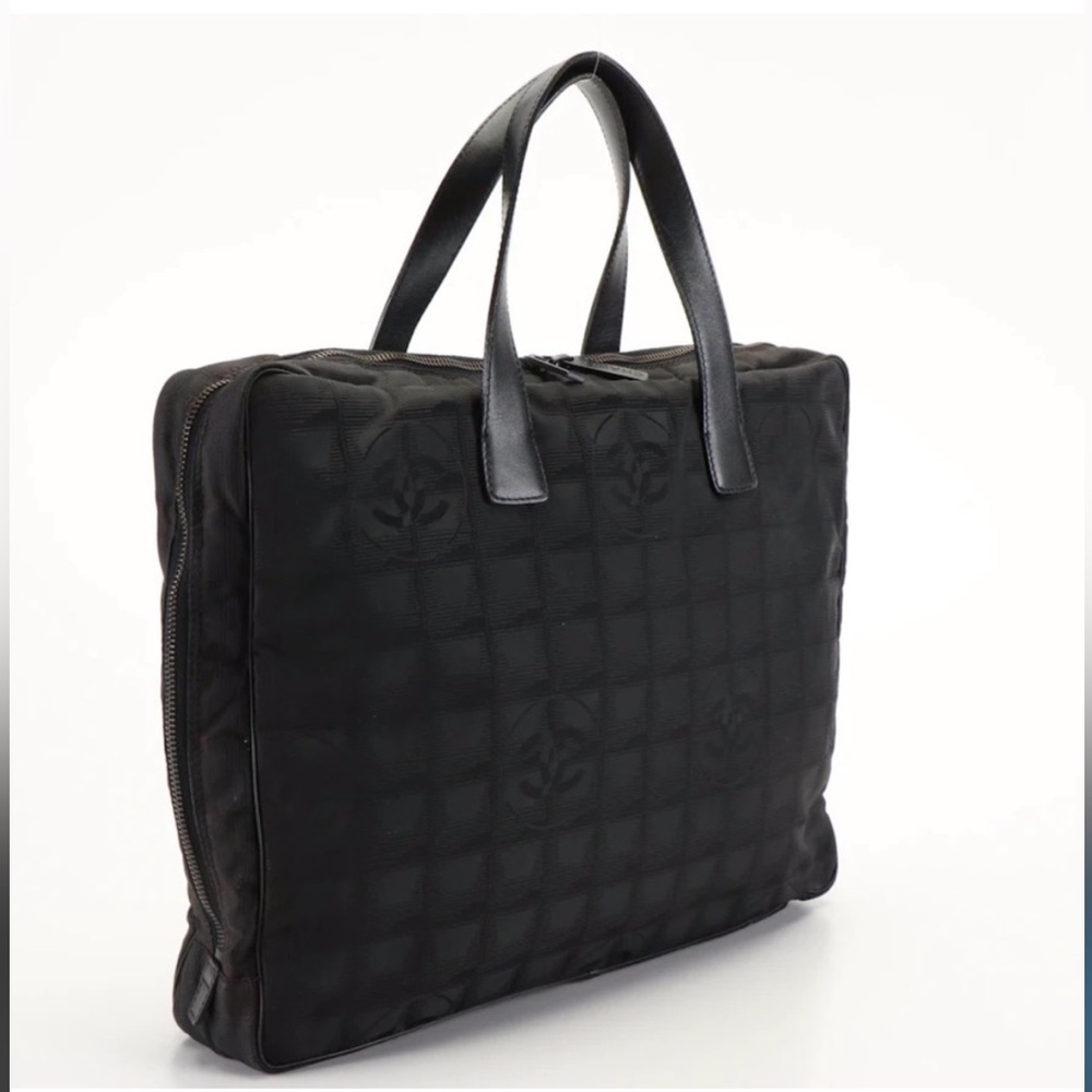 Chanel Logo Black Nylon & Leather Travel Ligne Document or Laptop Bag